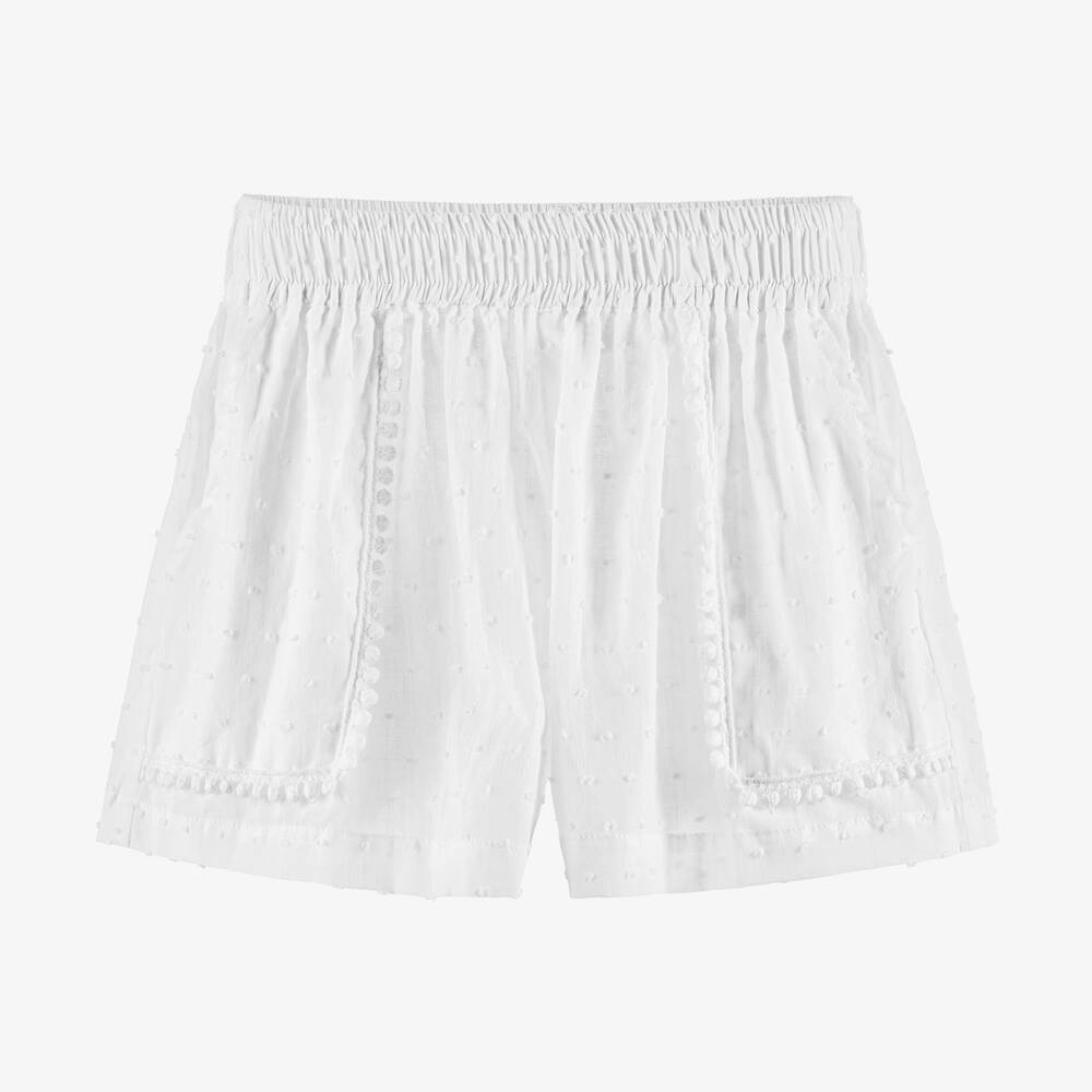 Olga Valentine-Girls White Cotton Plumetis Shorts | Childrensalon Outlet