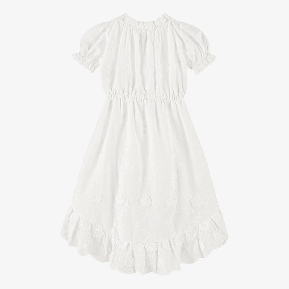 Olga Valentine-Girls White Floral Embroidered High-Low Dress | Childrensalon Outlet