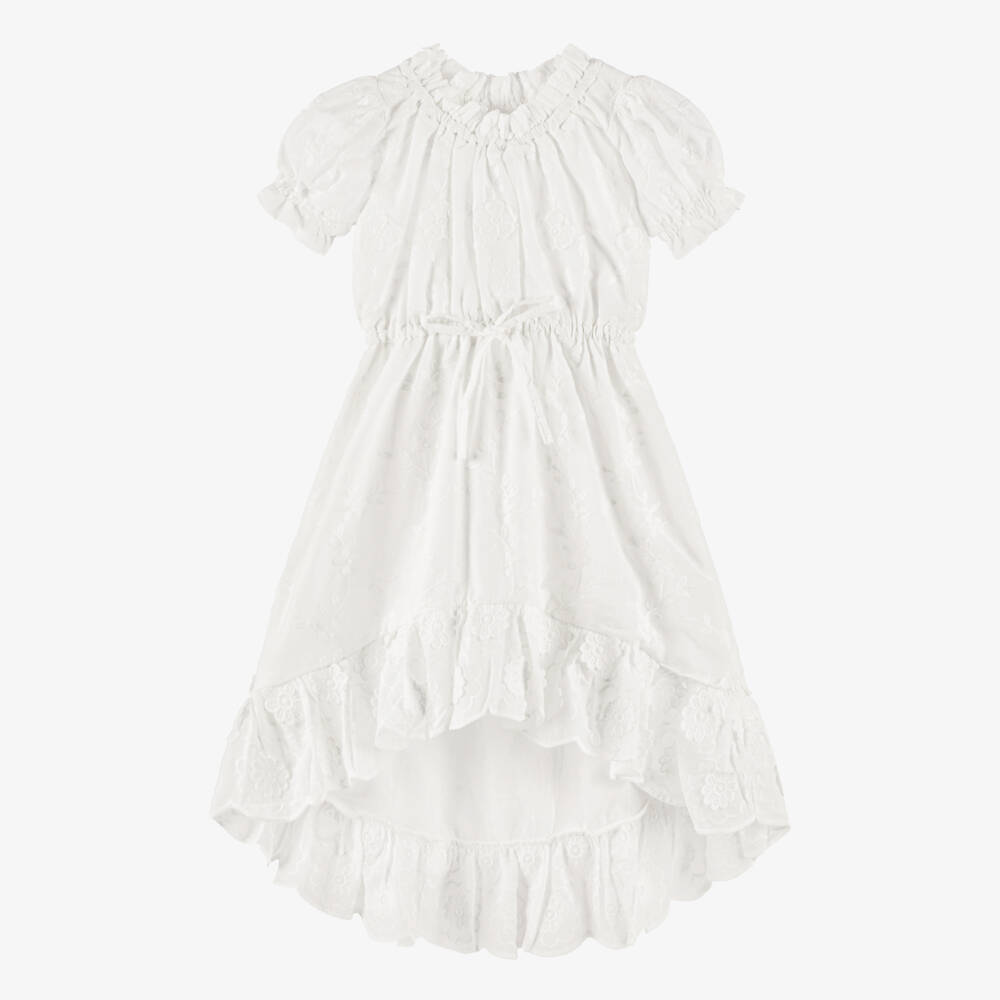 Olga Valentine-Girls White Floral Embroidered High-Low Dress | Childrensalon Outlet