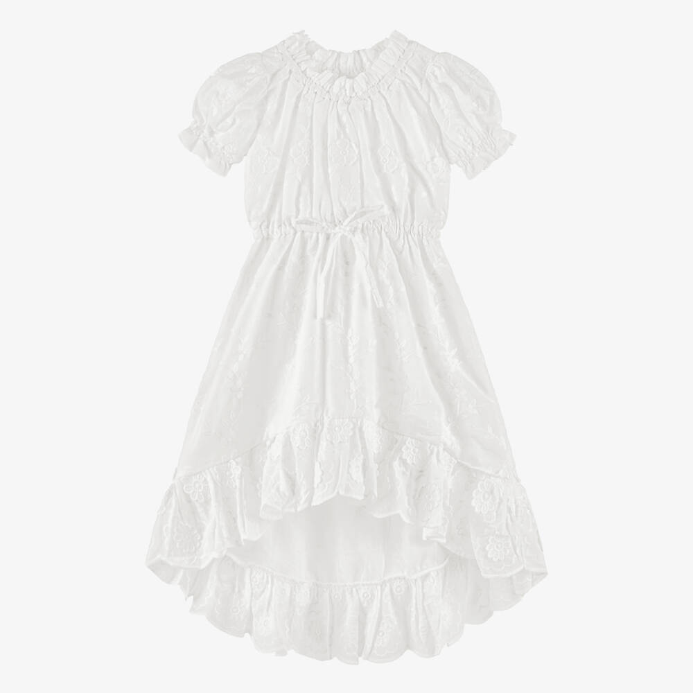 Olga Valentine-Girls White Floral Embroidered High-Low Dress | Childrensalon Outlet