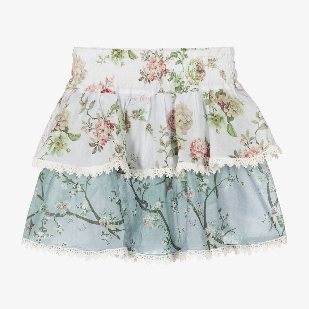 Olga Valentine - Girls White & Green Floral Skirt | Childrensalon