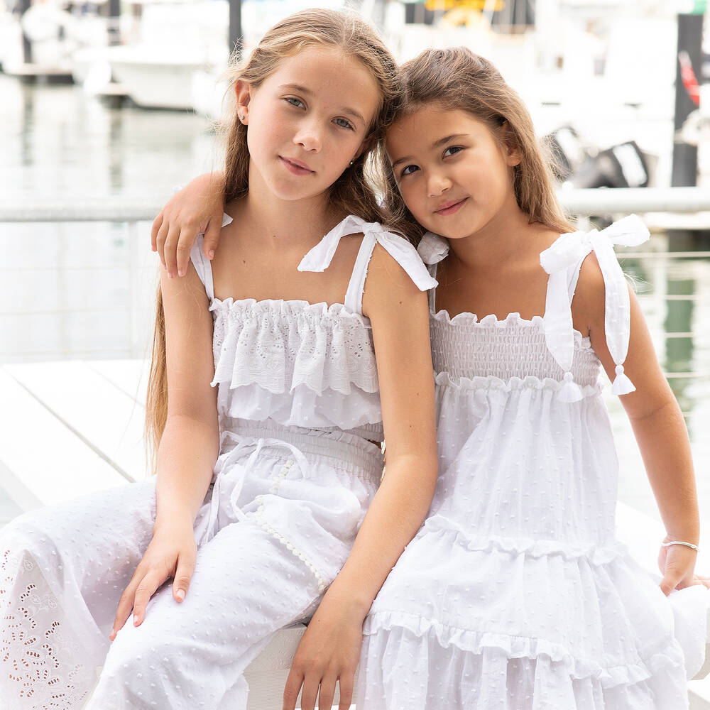 Olga Valentine-فستان بطبقات قطن بلوميتي لون أبيض | Childrensalon Outlet