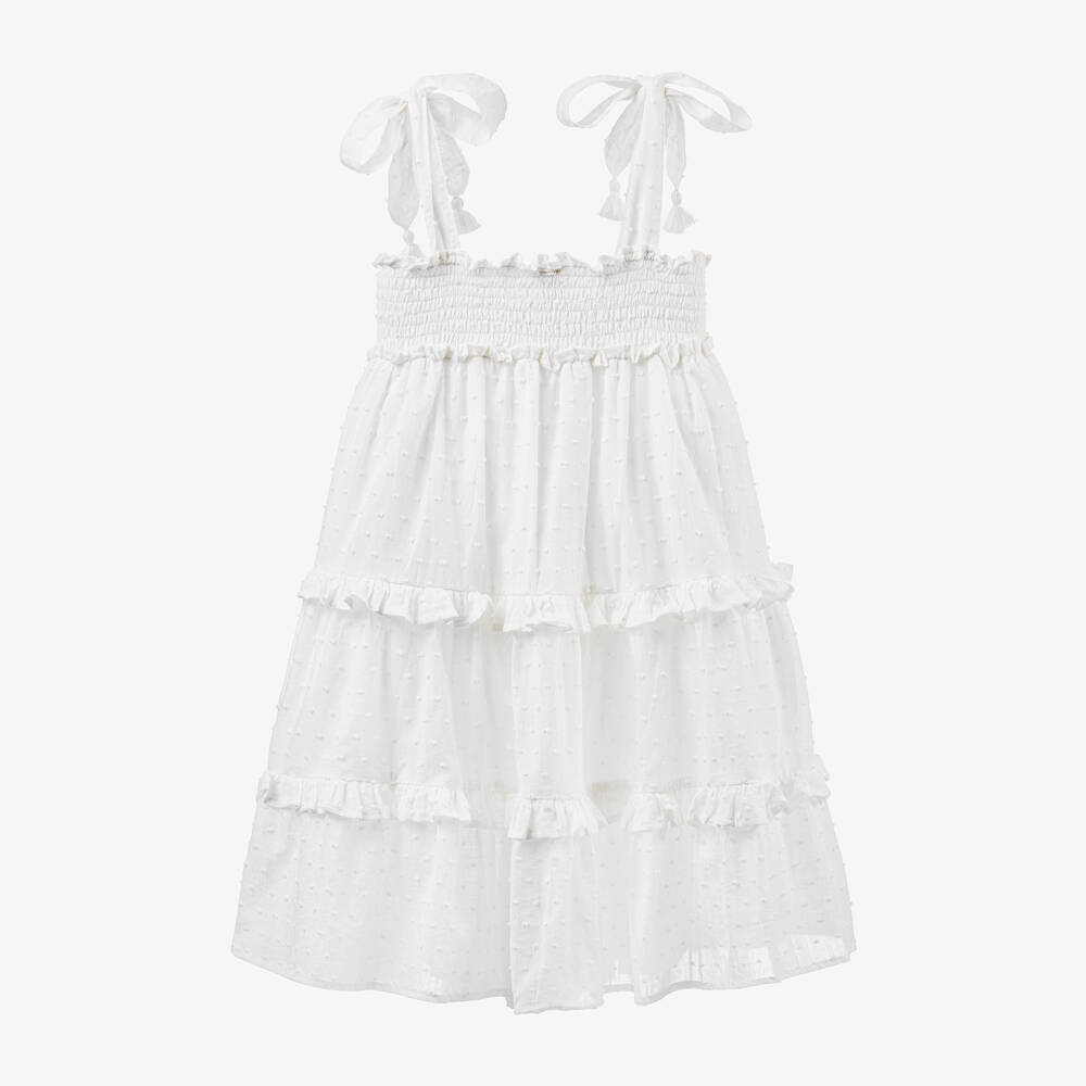 Olga Valentine-فستان بطبقات قطن بلوميتي لون أبيض | Childrensalon Outlet