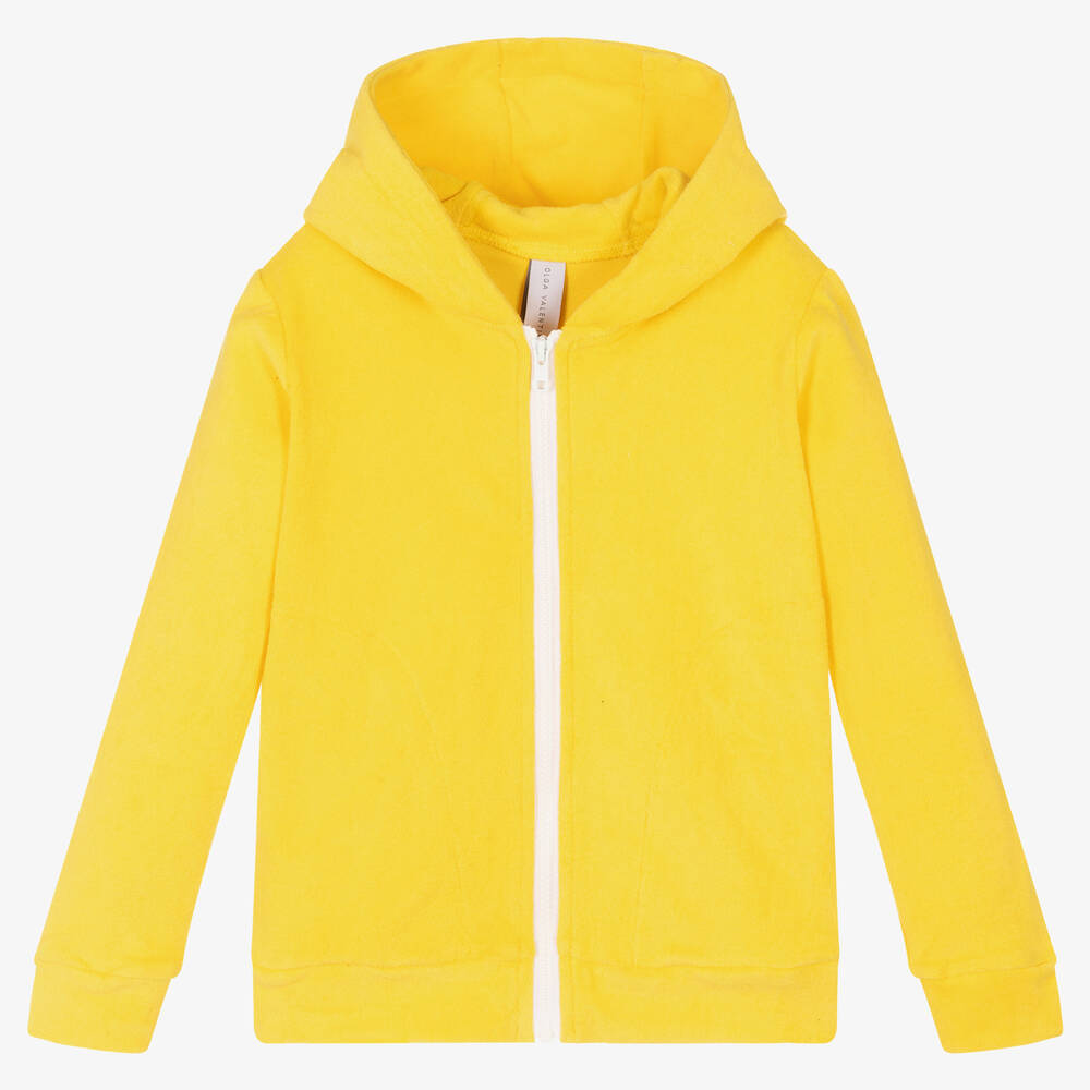 Olga Valentine - Girls Yellow Cotton Terry Zip-Up Hoodie | Childrensalon