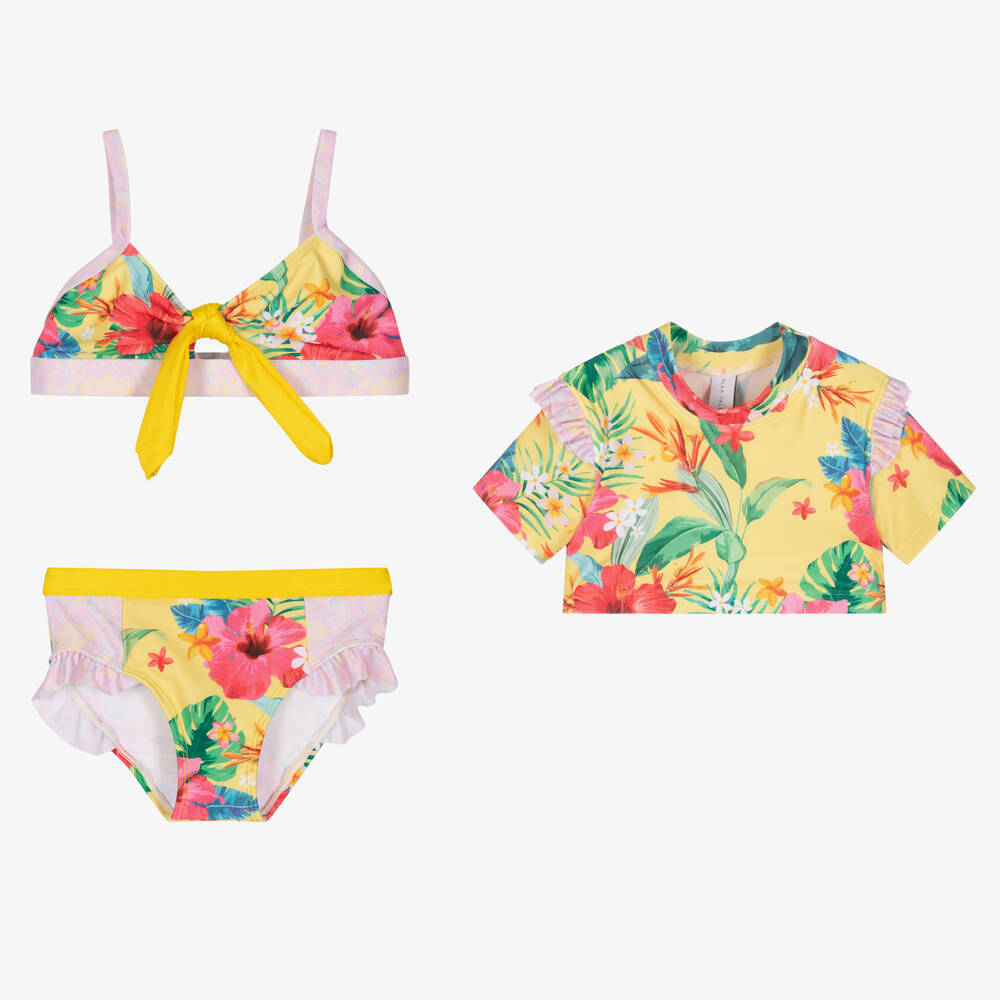 Olga Valentine - Girls Yellow Floral Bikini Set (UPF 50+) | Childrensalon