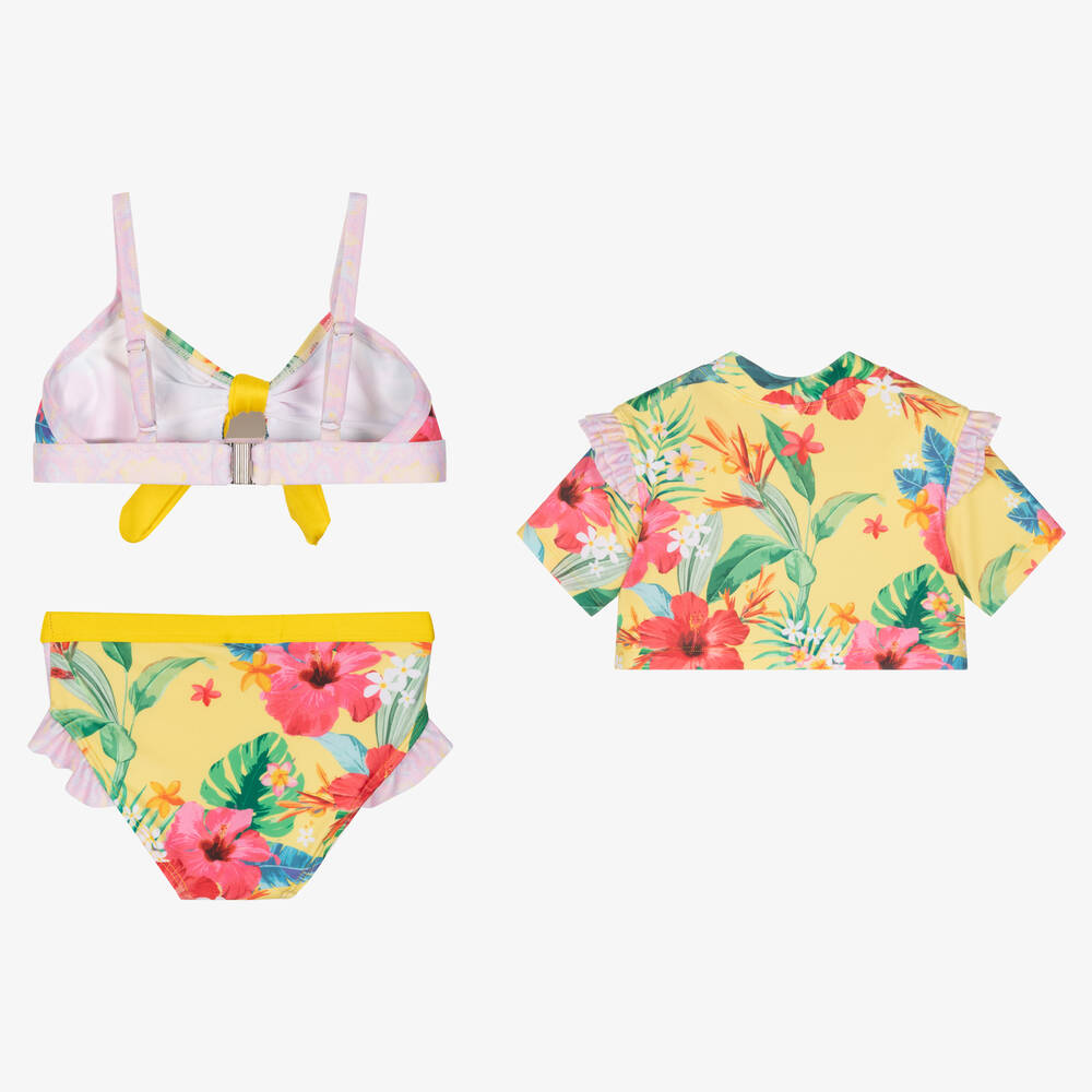 Olga Valentine-Girls Yellow Floral Bikini Set (UPF 50+) | Childrensalon Outlet
