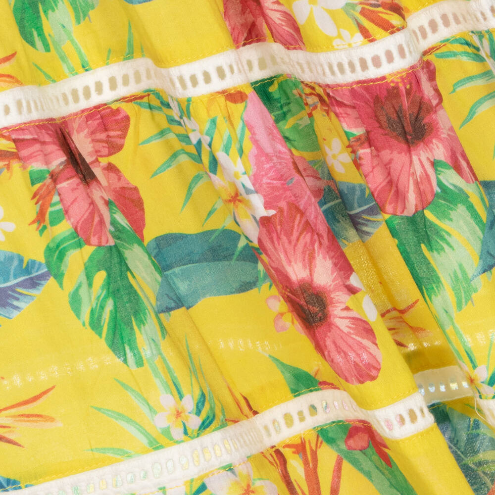 Olga Valentine-Girls Yellow Floral Cotton Dress | Childrensalon Outlet