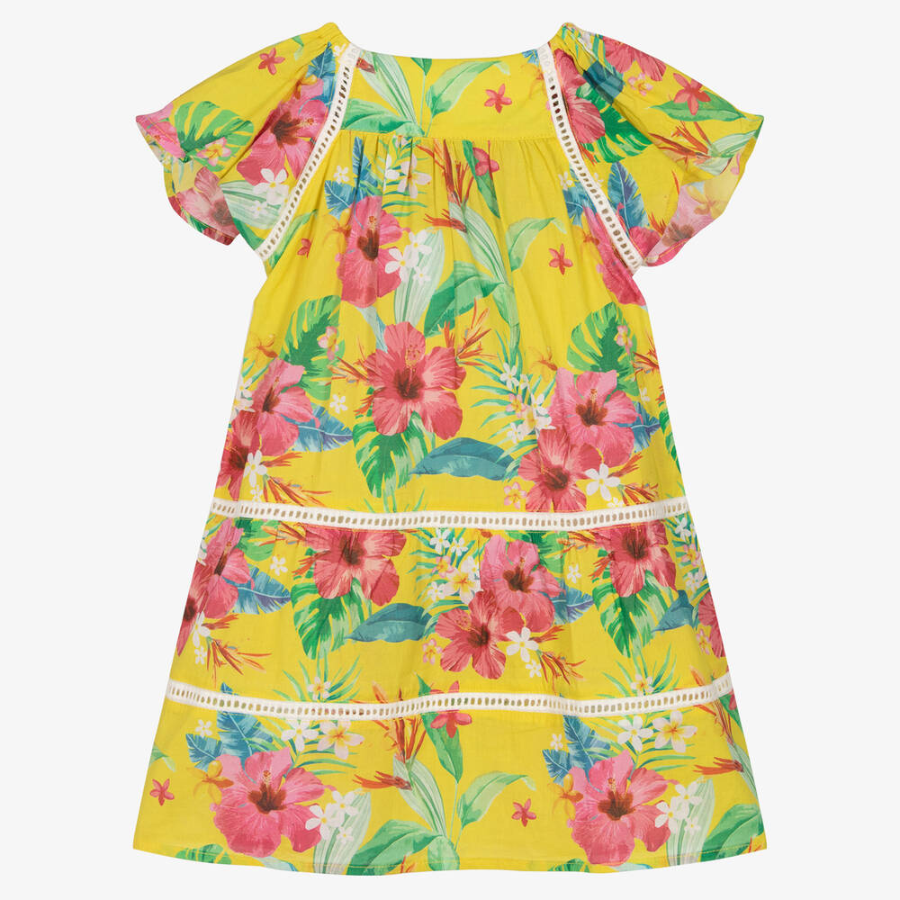 Olga Valentine - Girls Yellow Floral Cotton Dress | Childrensalon