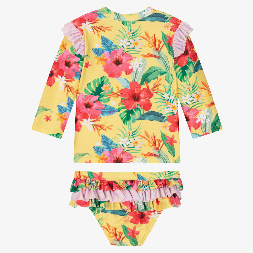 kids swimwear　девочки 10 лет без трусиков Olga Valentine - Желтый купальный топ и трусики с цветами (UPF50+) |  Childrensalon Outlet