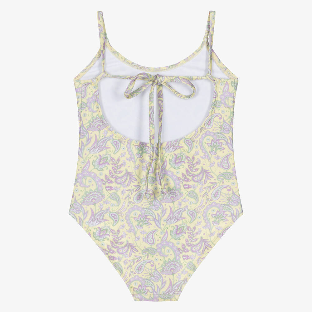 Olga Valentine-Купальник для девочек жёлтый и пурпурный с узором пейсли | Childrensalon Outlet