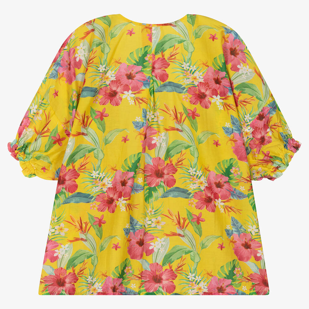Olga Valentine-Girls Yellow Silk & Cotton Floral Kimono | Childrensalon Outlet