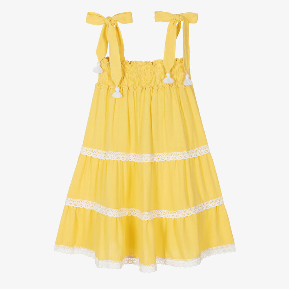 Olga Valentine-Girls Yellow Sun Dress with Shoulder Ties | Childrensalon Outlet