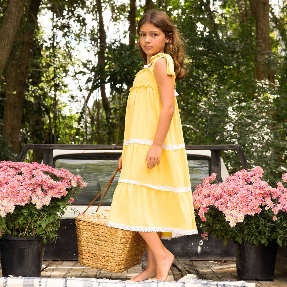 Olga Valentine-Girls Yellow Sun Dress with Shoulder Ties | Childrensalon Outlet