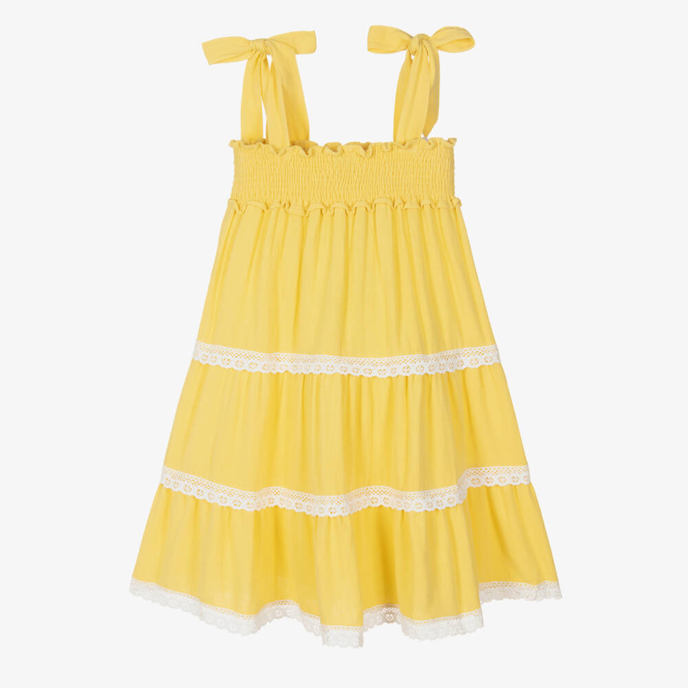 Olga Valentine-Girls Yellow Sun Dress with Shoulder Ties | Childrensalon Outlet