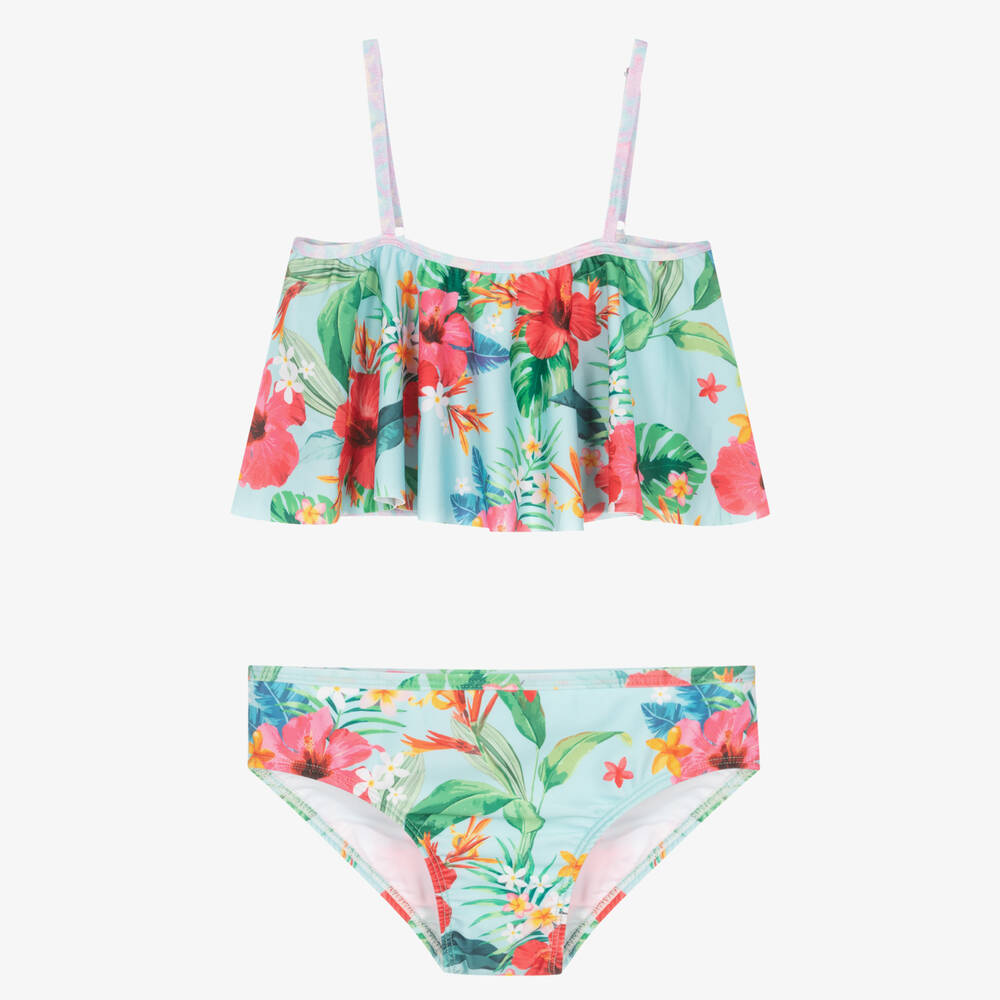 Olga Valentine - Teen Girls Blue Floral Bikini (UPF50+) | Childrensalon