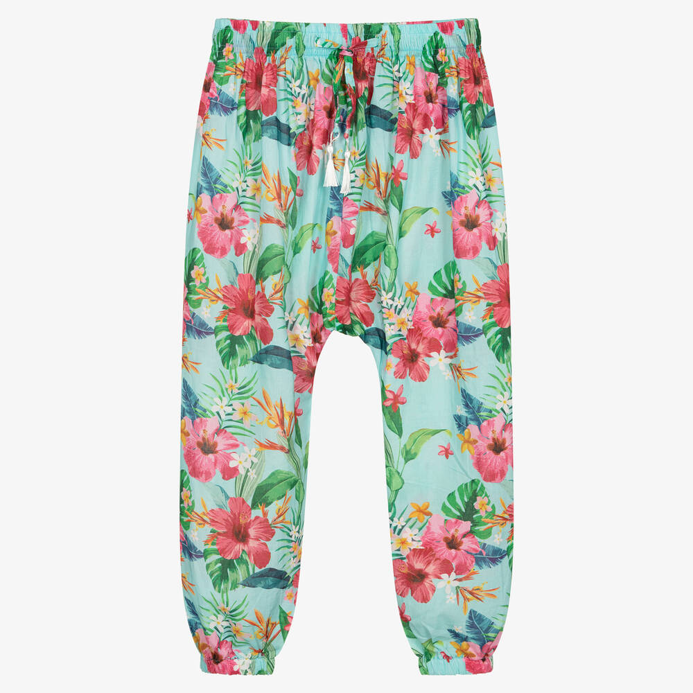 Olga Valentine-Teen Girls Blue Floral Harem Trousers | Childrensalon Outlet