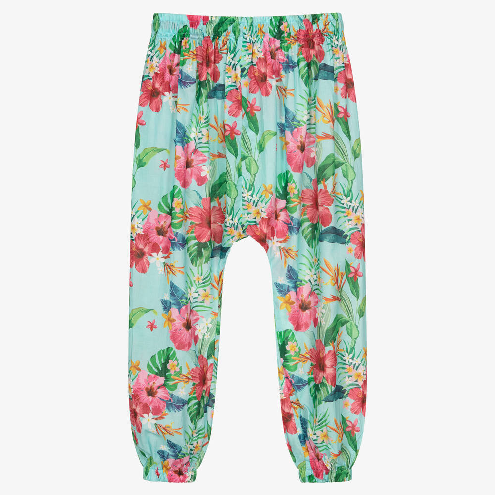 Olga Valentine-Teen Girls Blue Floral Harem Trousers | Childrensalon Outlet