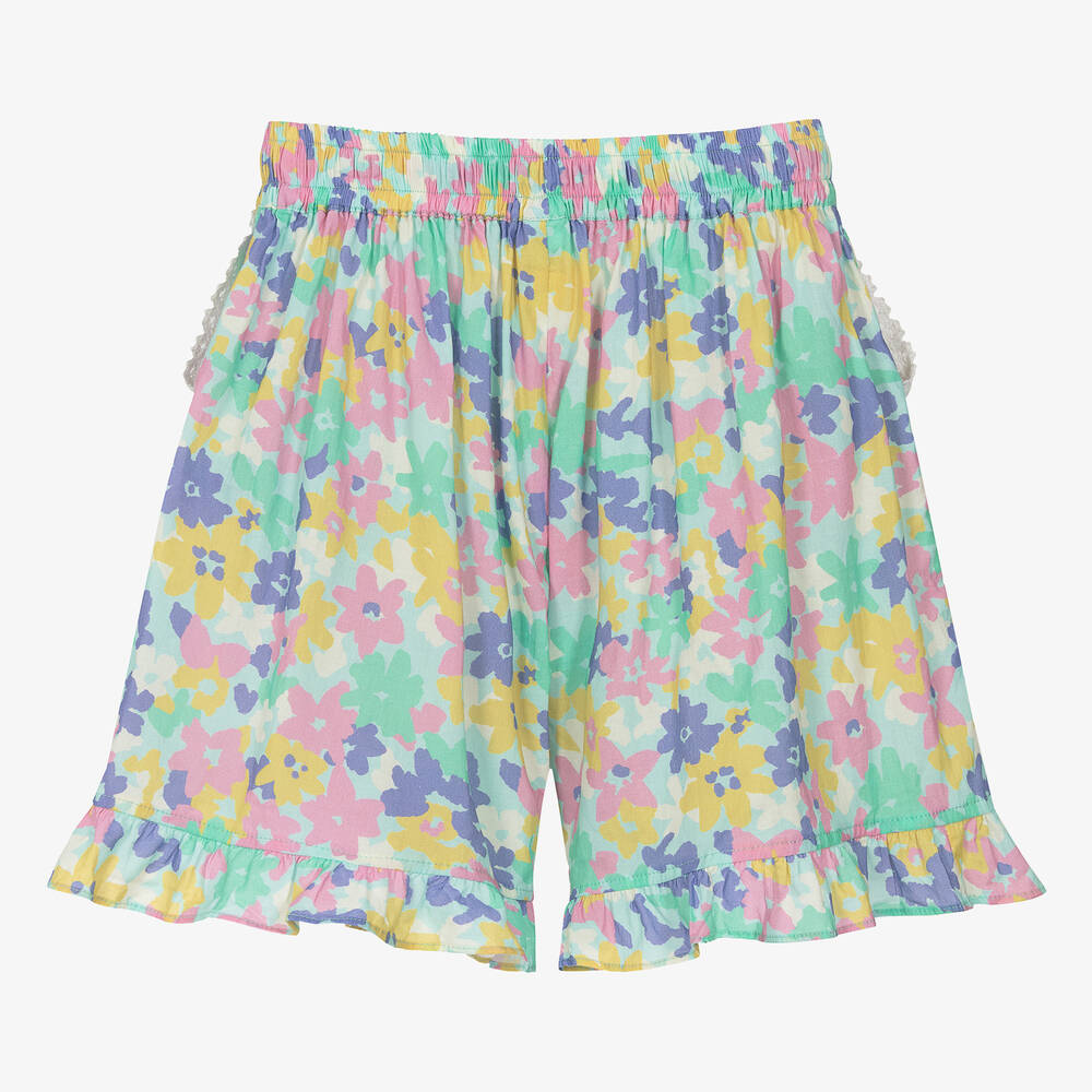 Olga Valentine-Teen Girls Blue Floral Print Cotton Shorts | Childrensalon Outlet