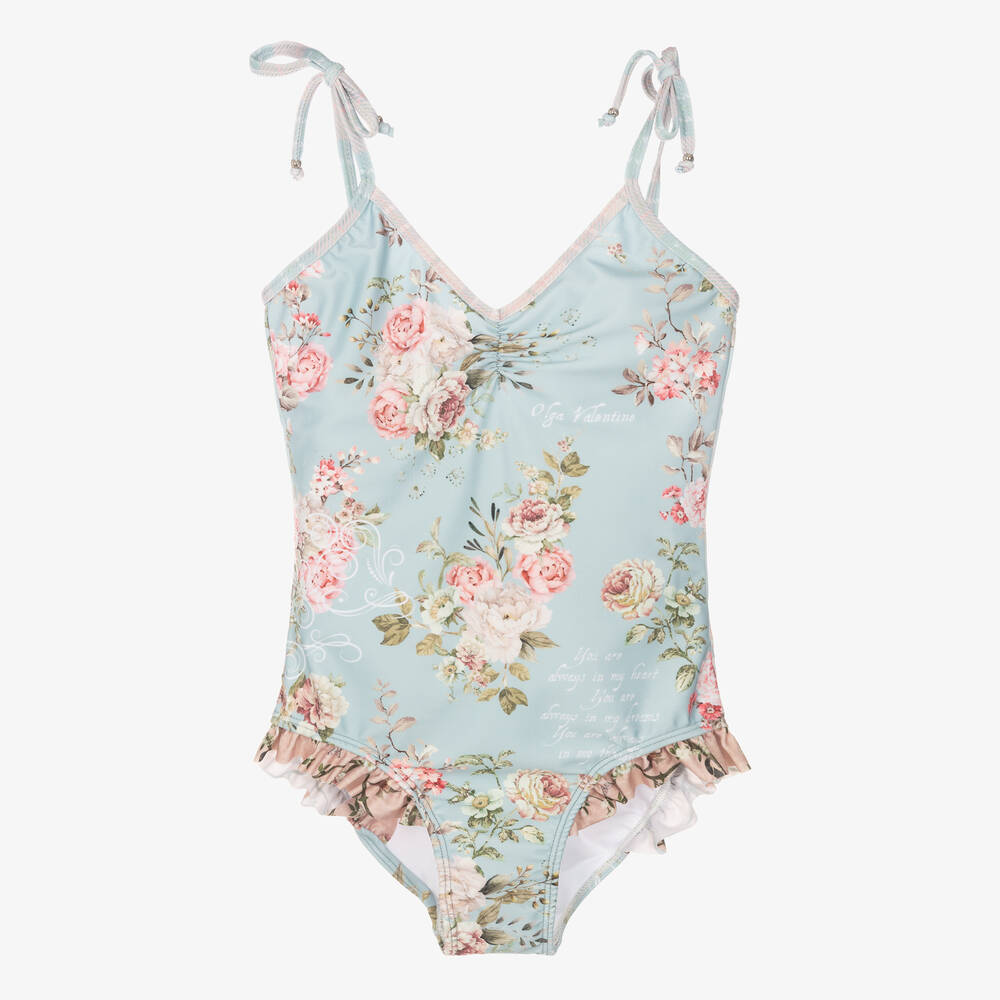 Olga Valentine - Teen Girls Blue Floral Swimsuit (UPF50+) | Childrensalon