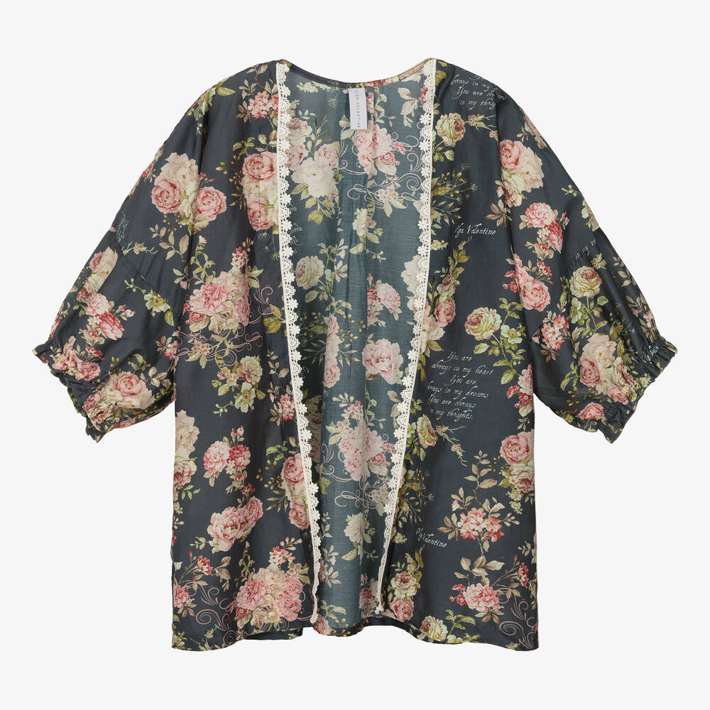 Olga Valentine-Teen Girls Blue & Pink Silk Kimono | Childrensalon Outlet