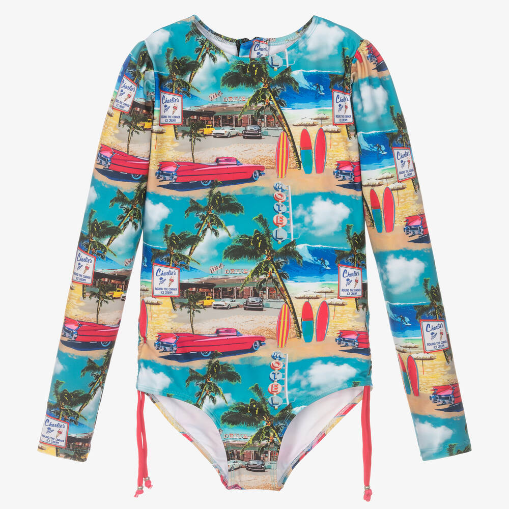 Olga Valentine-Teen Girls Blue & Red Swimsuit (UPF50+) | Childrensalon Outlet