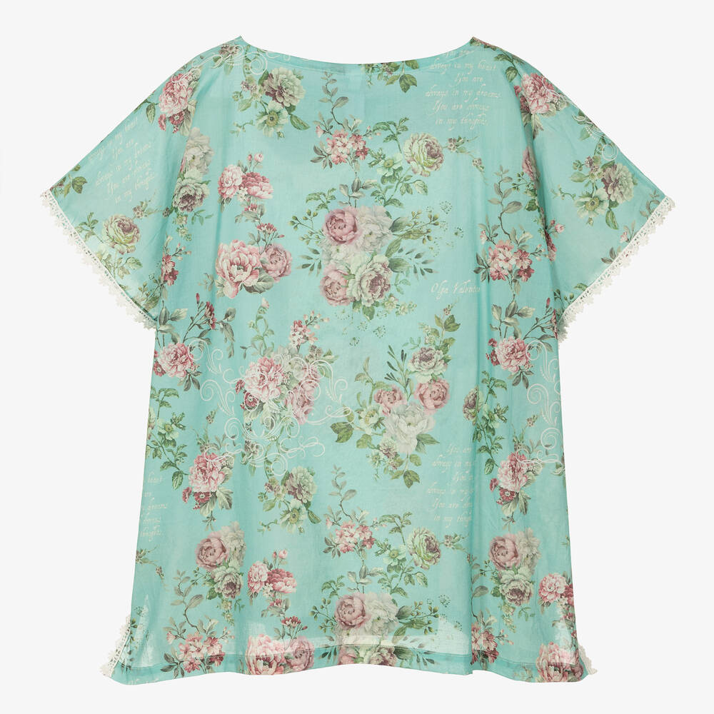 Olga Valentine-Зеленый хлопковый кафтан с цветами | Childrensalon Outlet