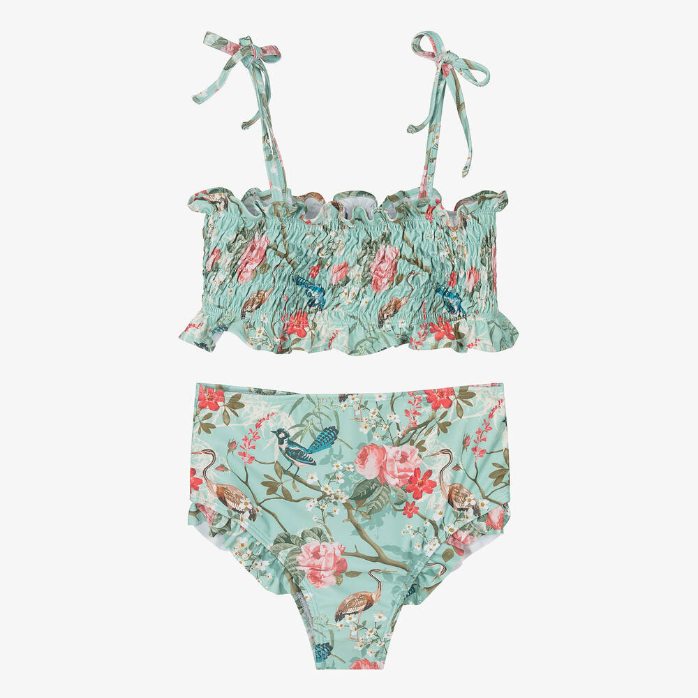 Olga Valentine-Teen Girls Green Floral Bikini (UPF50+) | Childrensalon Outlet