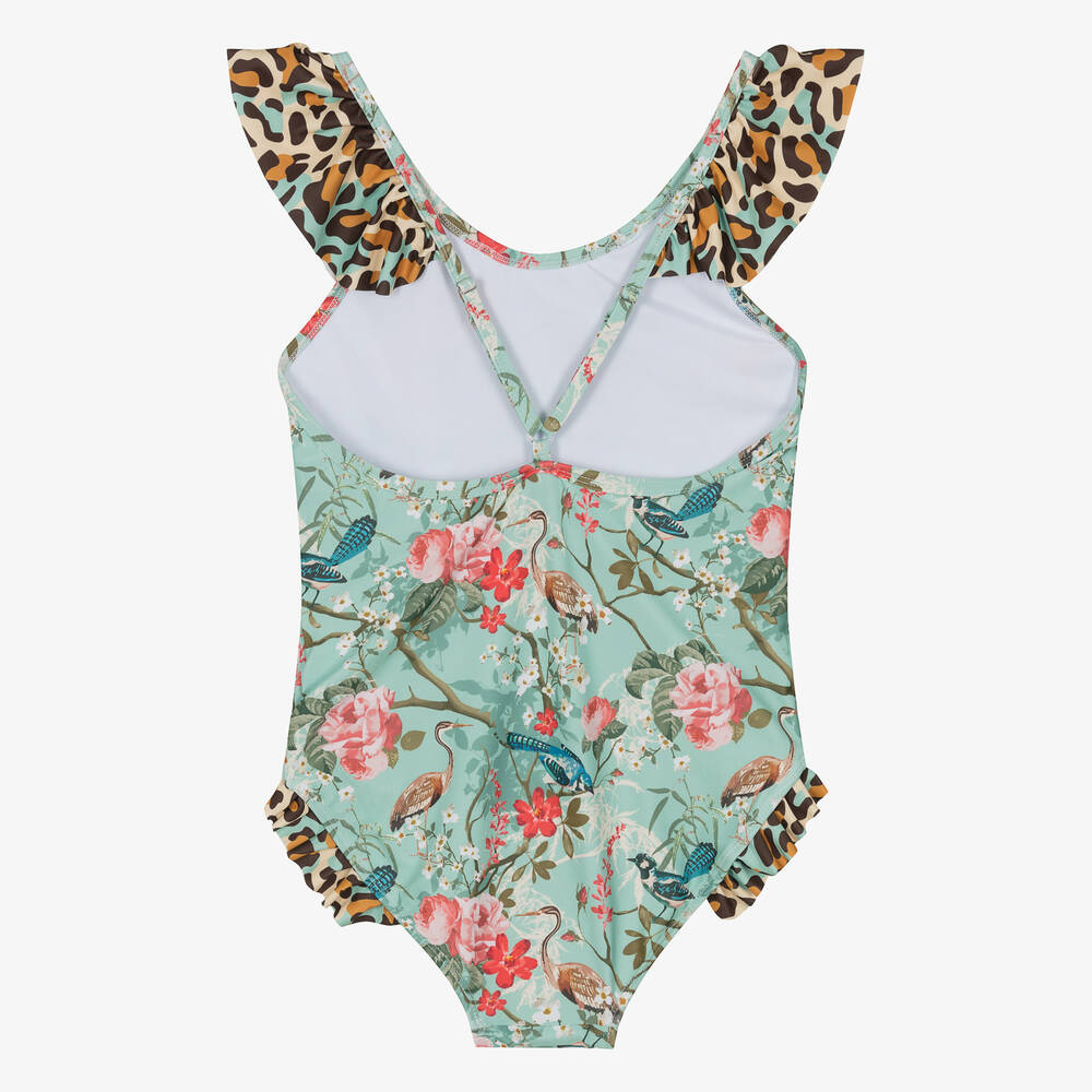 Olga Valentine-Зеленый купальник с цветами и рюшами для девочек-подростков (UPF50+) | Childrensalon Outlet