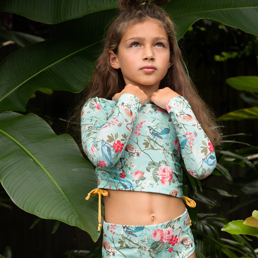 Olga Valentine-Teen Girls Green Floral Tankini (UPF50+) | Childrensalon Outlet