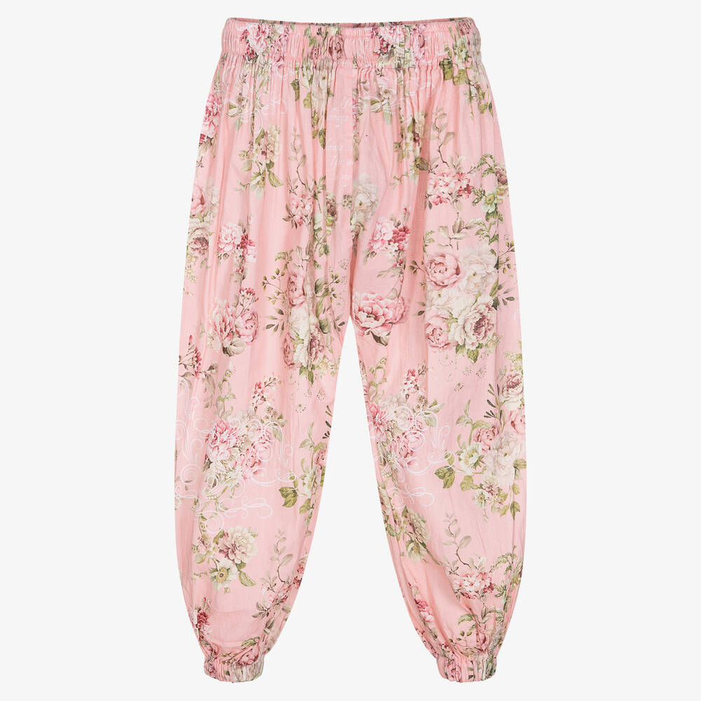 Olga Valentine-Розовые хлопковые брюки с цветами | Childrensalon Outlet