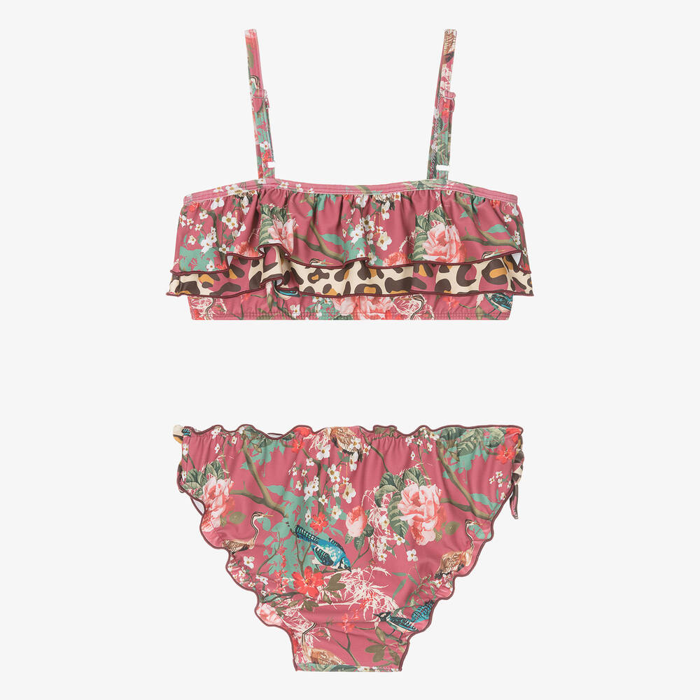 Olga Valentine-Teen Girls Pink Floral Frilly Bikini (UPF50+) | Childrensalon Outlet