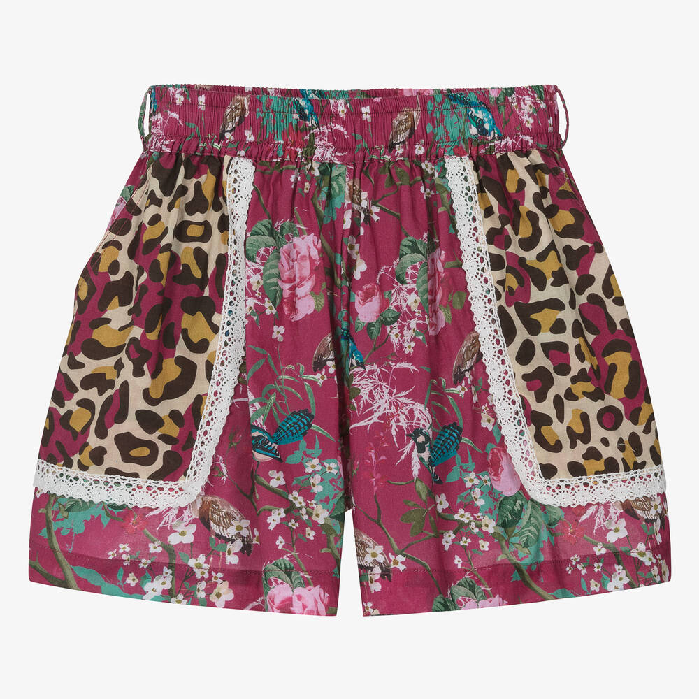 Olga Valentine-Teen Girls Pink Floral & Leopard Cotton Shorts | Childrensalon Outlet