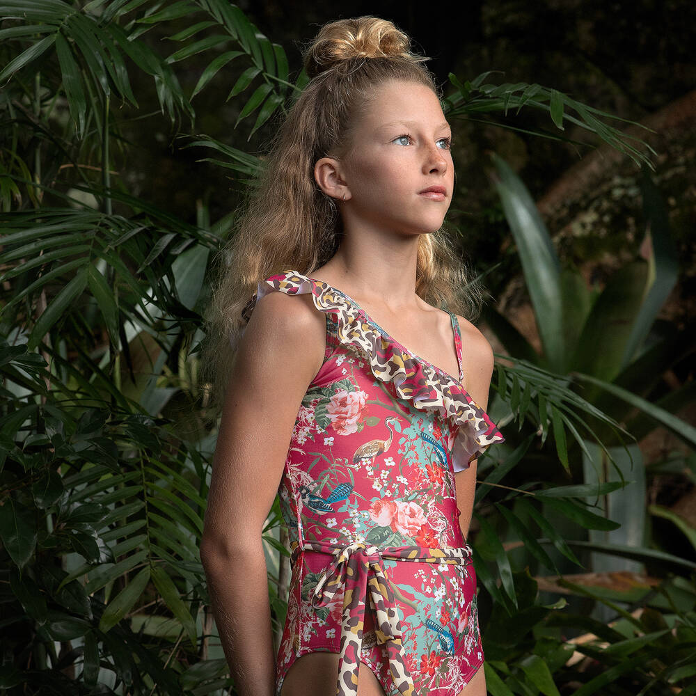 Olga Valentine-Teen Girls Pink One Shoulder Swimsuit (UPF50+) | Childrensalon Outlet