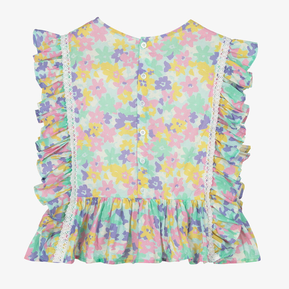 Olga Valentine-Бирюзовая блузка из хлопка с цветами для подростков | Childrensalon Outlet