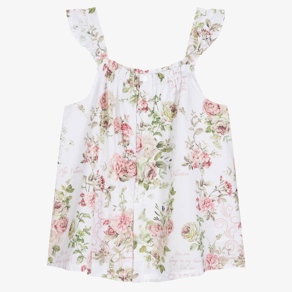 Olga Valentine-Белый хлопковый топ с цветами | Childrensalon Outlet
