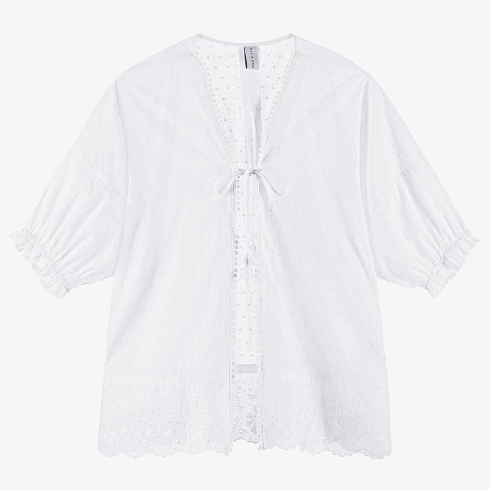 Olga Valentine-Teen Girls White Cotton Plumetis Kimono | Childrensalon Outlet