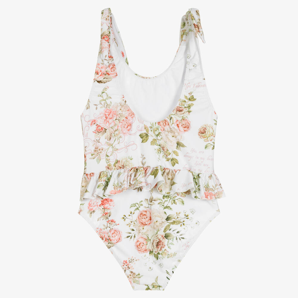 Olga Valentine-مايّو تينز بناتي لون أبيض وزهري بطبعة ورود (UPF50+) | Childrensalon Outlet