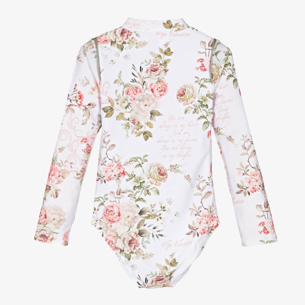 Olga Valentine-Teen Girls White & Pink Floral Swimsuit (UPF50+) | Childrensalon Outlet