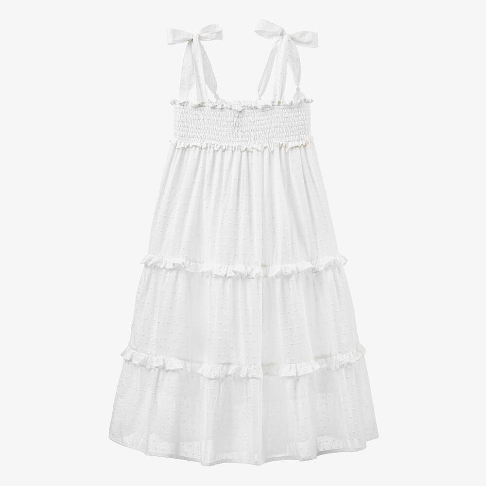 Olga Valentine-Teen Girls White Plumeti Cotton Tiered Dress | Childrensalon Outlet