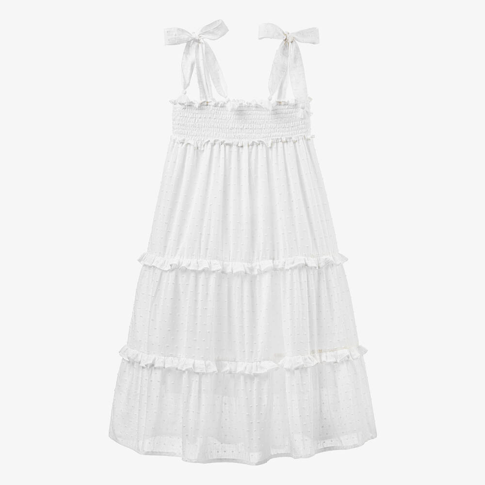 Olga Valentine-Teen Girls White Plumeti Cotton Tiered Dress | Childrensalon Outlet