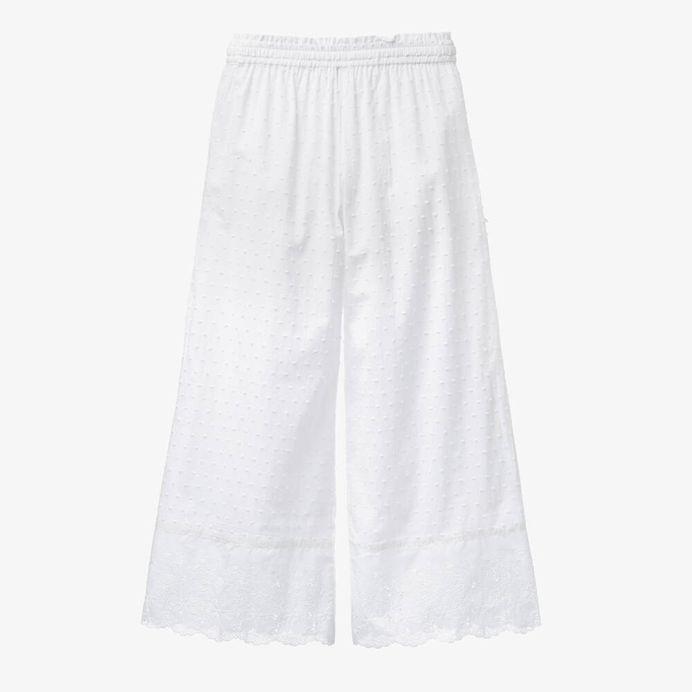 Olga Valentine-Teen Girls White Wide Leg Cotton Trousers | Childrensalon Outlet
