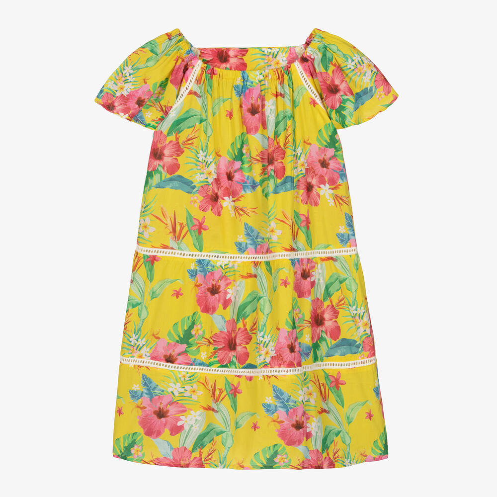 Olga Valentine-Teen Girls Yellow Floral Cotton Dress | Childrensalon Outlet