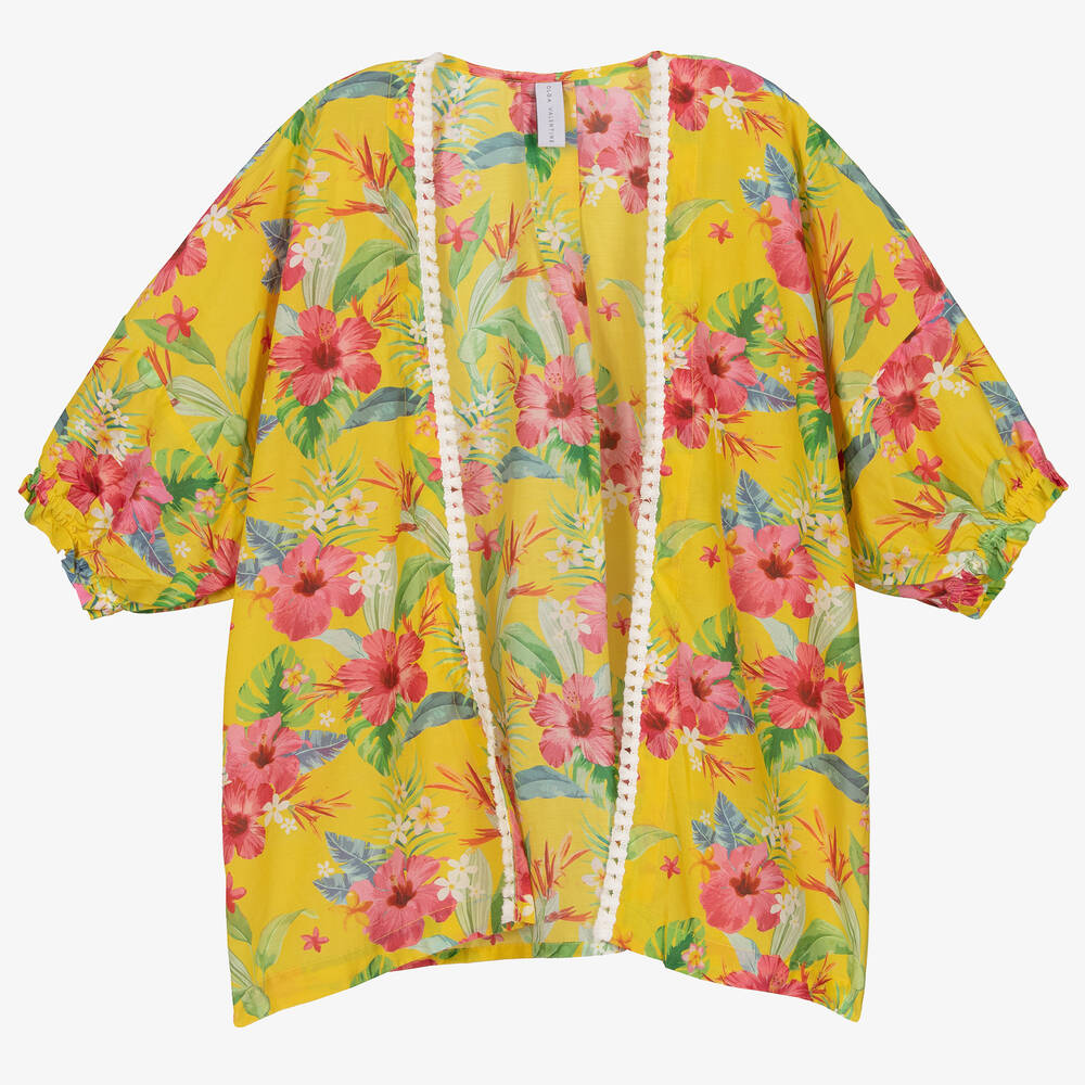 Olga Valentine - Teen Girls Yellow Silk & Cotton Kimono | Childrensalon