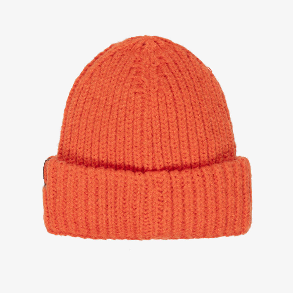 Molo-Orange Smiling Face Ribbed Knit Beanie Hat | Childrensalon Outlet