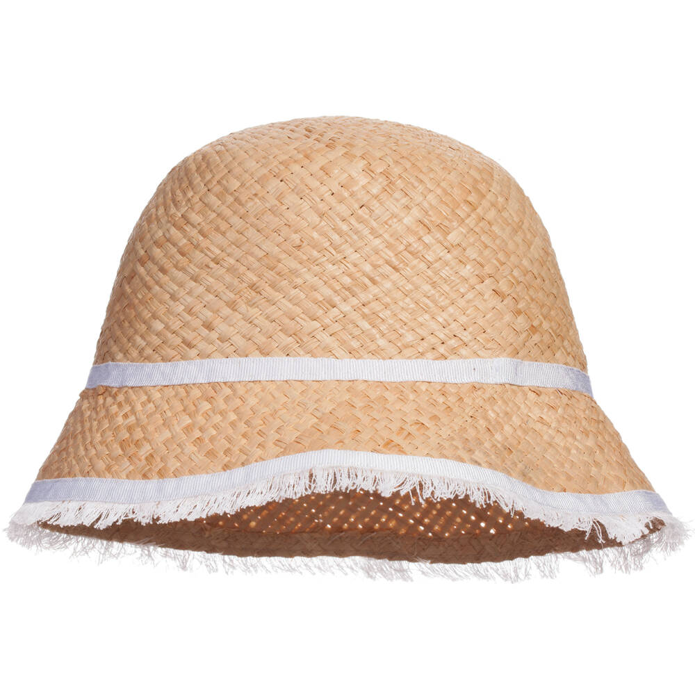 Monnalisa Chic-Organic Straw Hat & White Floral Brooch | Childrensalon Outlet