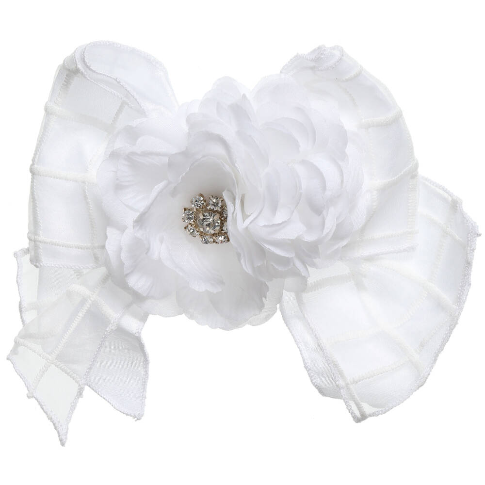 Monnalisa Chic-Organic Straw Hat & White Floral Brooch | Childrensalon Outlet