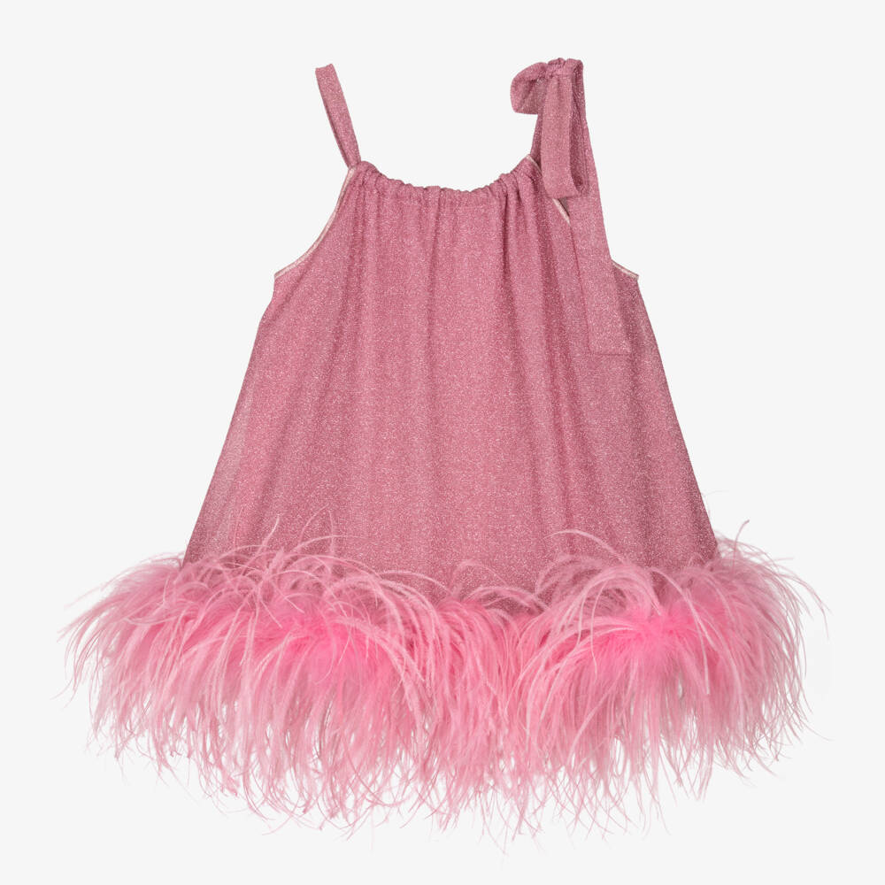 Oséree-Girls Blush Feathered Elegance Dress | Childrensalon Outlet