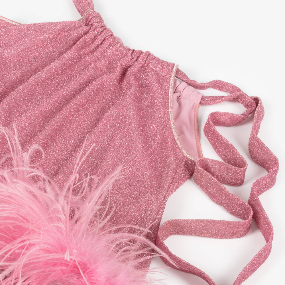 Oséree-Girls Blush Feathered Elegance Dress | Childrensalon Outlet