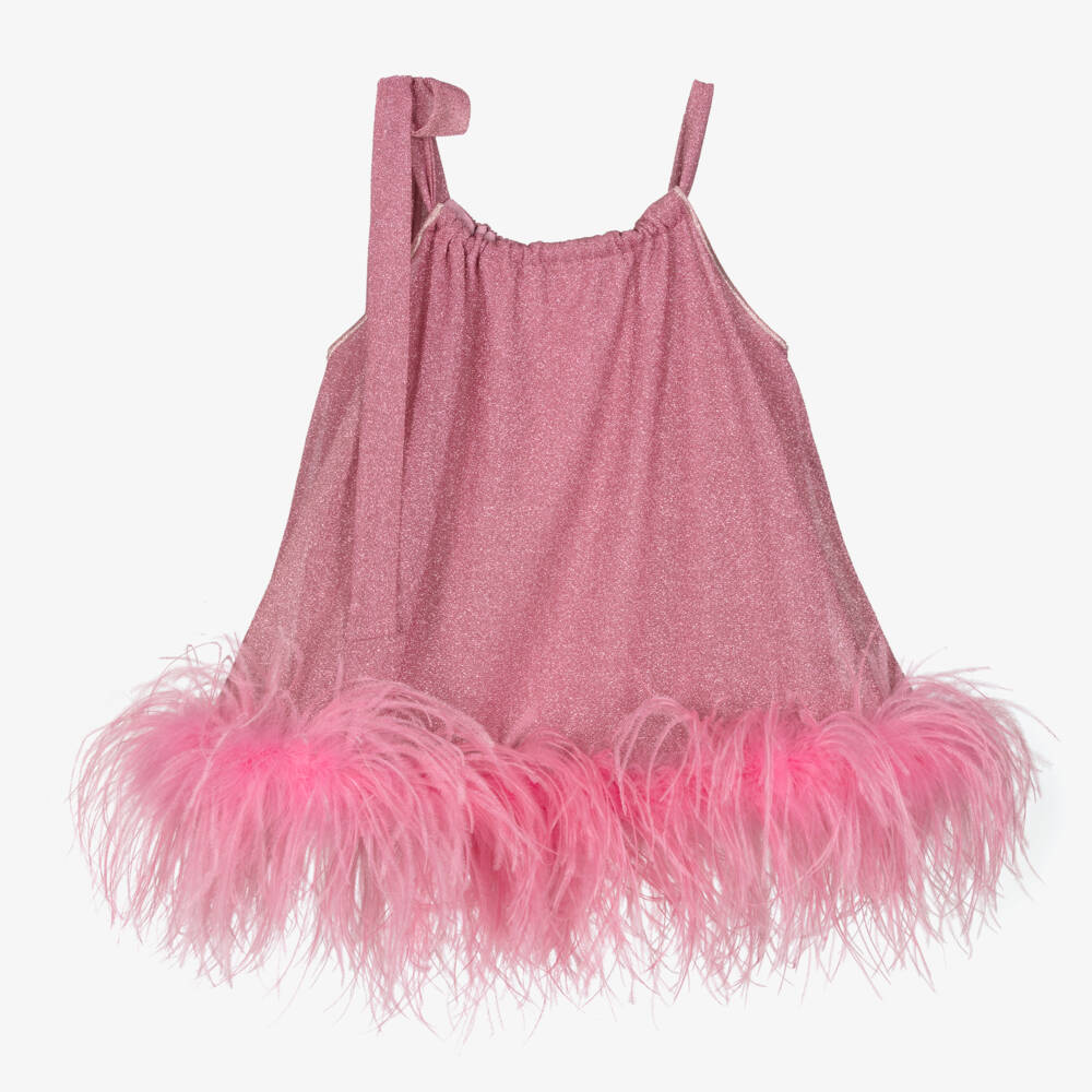 Oséree-Girls Blush Feathered Elegance Dress | Childrensalon Outlet