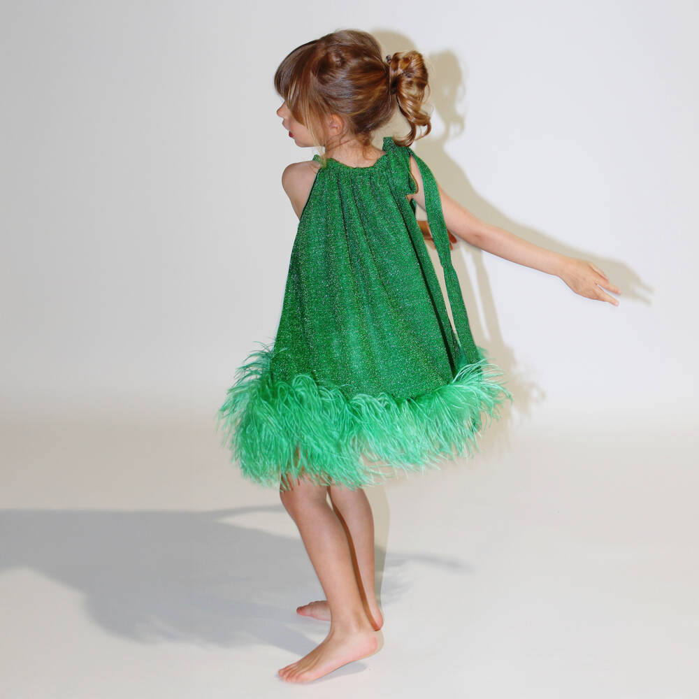 Oséree-Girls Emerald Feathered Twirl Dress | Childrensalon Outlet